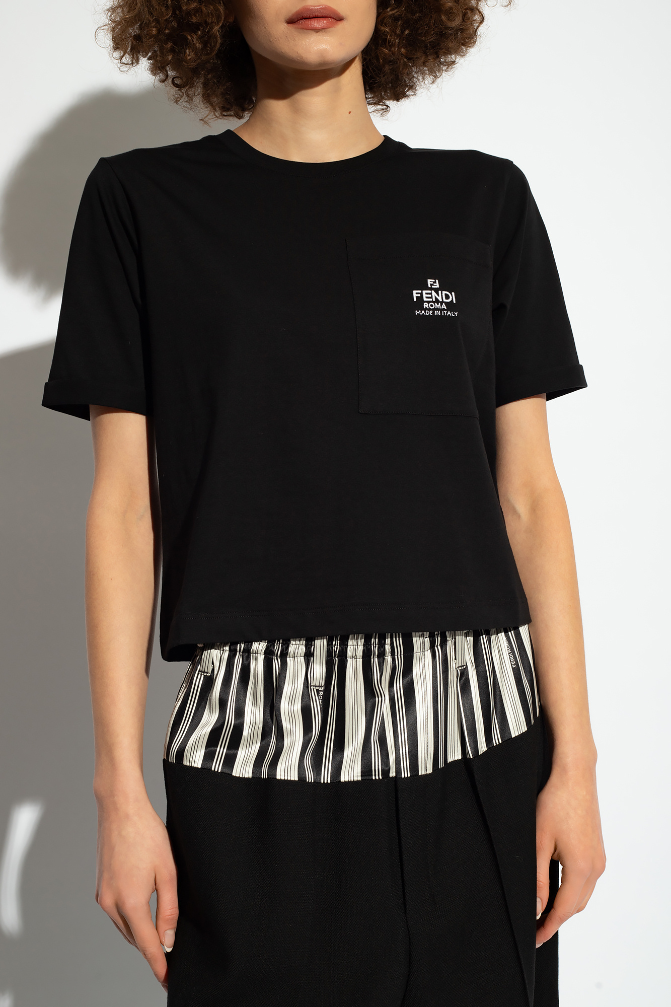 fendi brown bow | Black T-shirt with logo belted fendi